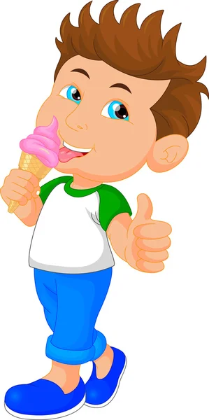 Cute boy licking ice cream — Stock Vector