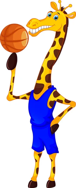 Söt giraff basket spelare tecknad — Stock vektor