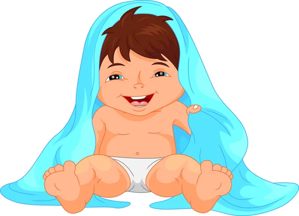 Niño feliz niño envuelto en toalla de baño — Vector de stock