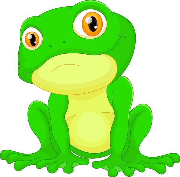 Zelená žába sedící kreslený — Stockový vektor