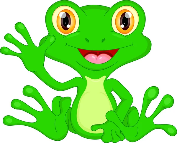 Zelená žába kreslený mává — Stockový vektor