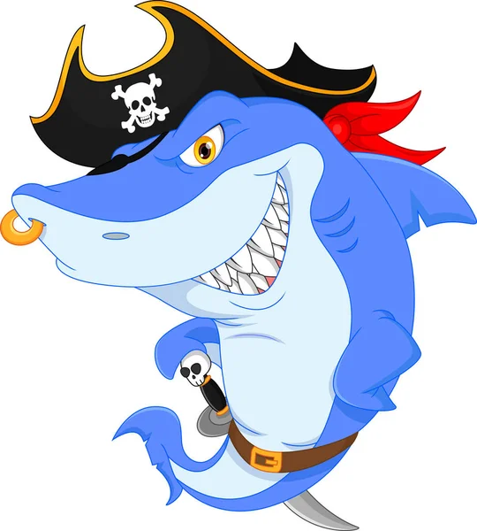 Cute shark pirate cartoon — Stock Vector