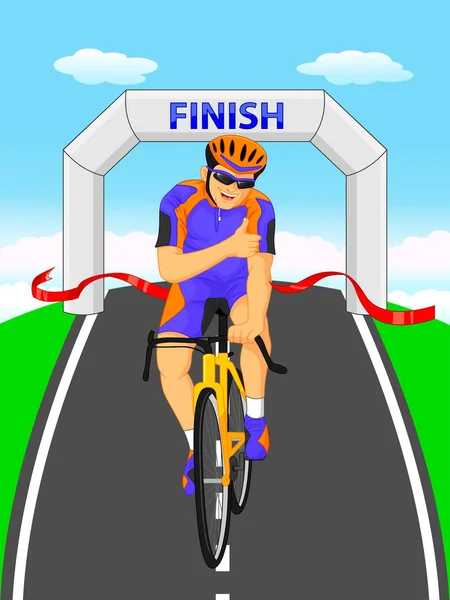 Bisikletçiler kazanan bitiş çizgisine genelinde bisikleti yol bisikleti — Stok Vektör