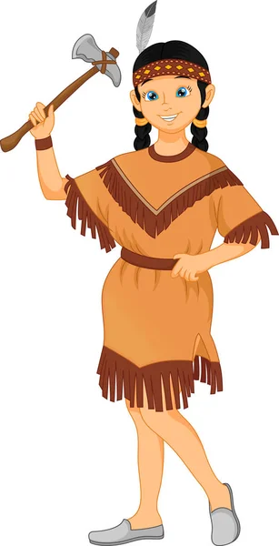 Linda niña pequeña con traje de tribus indias nativas americanas — Vector de stock