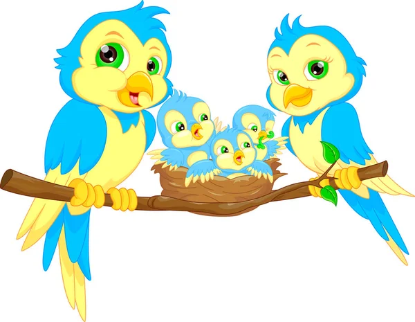 Familia de aves azules — Vector de stock