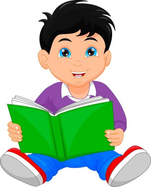 Küçük şirin çocuk kitap okuyor.