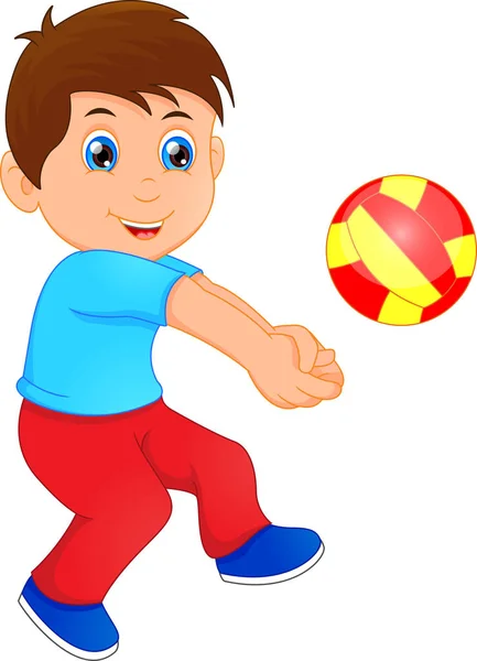 面白い少年の演奏バレーボール — ストックベクタ