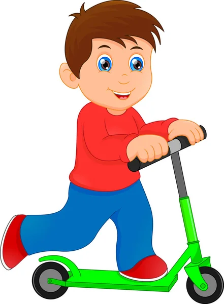 Petit garçon jouer avec kick scooter — Image vectorielle