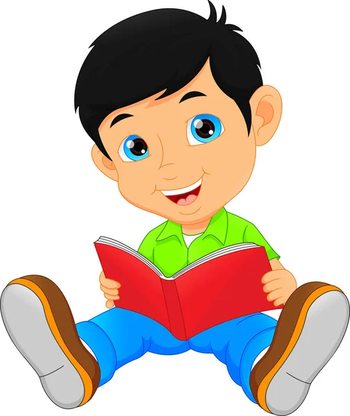 Cute little boy reading book — Stock Vector