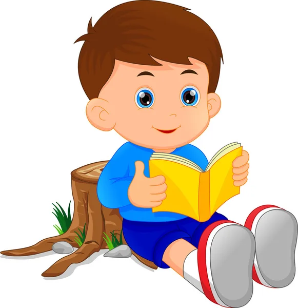 Küçük şirin çocuk kitap okuyor.