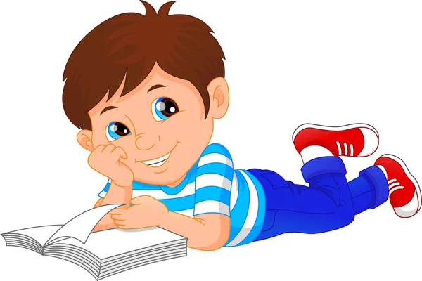 Lindo niño leyendo libro — Vector de stock