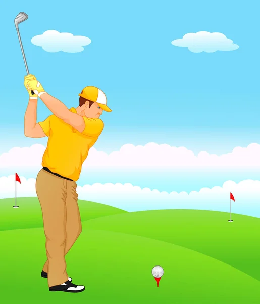 Niño de dibujos animados jugador de golf — Vector de stock