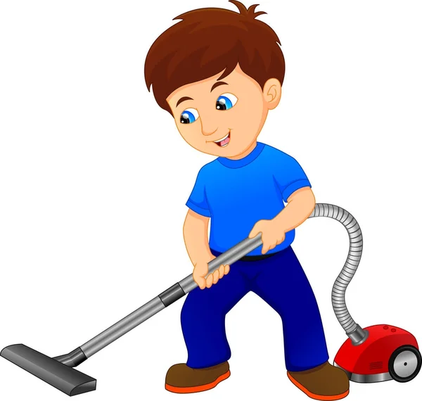 Junge Putzt Den Boden Mit Staubsauger — Stockvektor