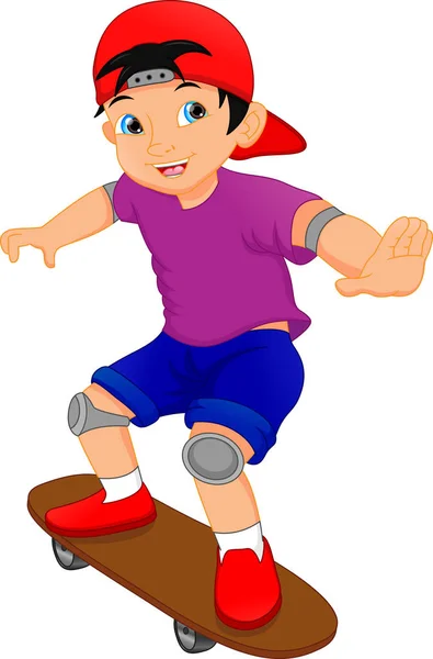 Menino Desenho Animado Jogando Skate — Vetor de Stock