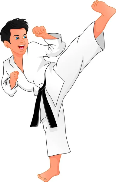 Joven Chico Jugando Karate — Vector de stock