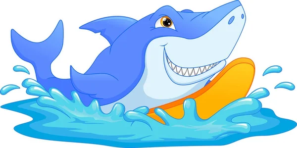 Vector Illustration Surfing Shark Cartoon — Stock Vector