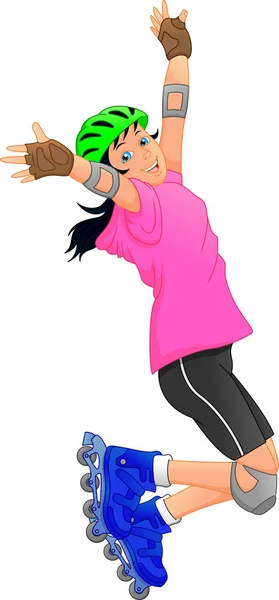 Vector Εικονογράφηση Του Ευτυχής Κορίτσι Για Roller Skate — Διανυσματικό Αρχείο