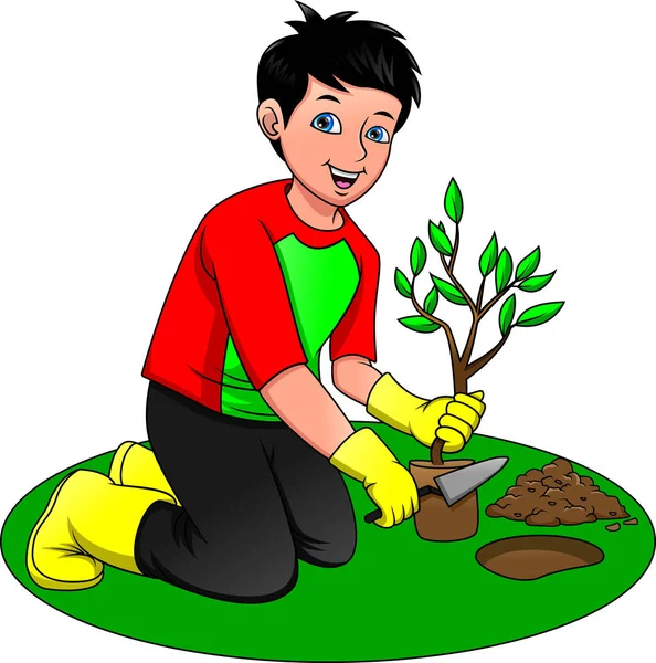 Young Boy Planting Trees Our Green Planet Royalty Free Stock Illustrations