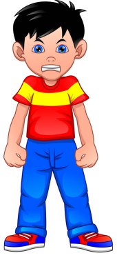 Beyaz arka planda kızgın çocuk çizgi filmi