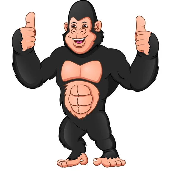 Gorilla Cartoon Duim Omhoog Een Witte Achtergrond — Stockvector