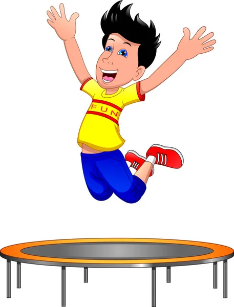 Feliz Lindo Niño Salto Trampolín — Vector de stock