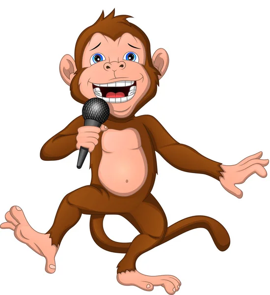 Cute Monkey Singing Microphone — Stock Vector