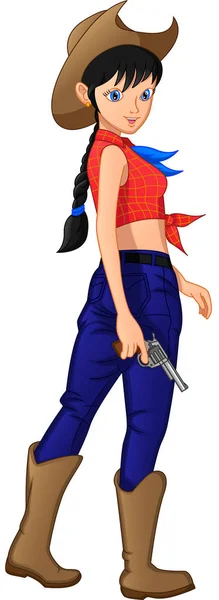 穿着牛仔服装拿着枪的小女孩 — 图库矢量图片