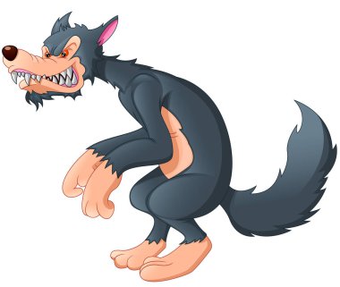 Beyaz arkaplanda kurt karikatürü