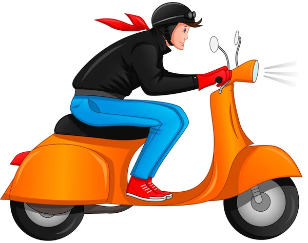 Chico Guapo Montar Scooter — Vector de stock