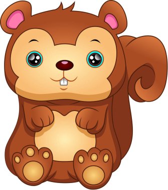 Beyaz arka planda sevimli sincap karikatür