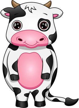 sevimli inek karikatür beyaz zemin üzerine