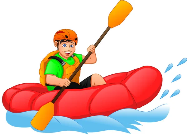 Junge Rudert Ein Schlauchboot — Stockvektor