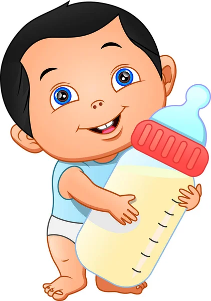 Cute Baby Holding Bottle White Background — Stock Vector