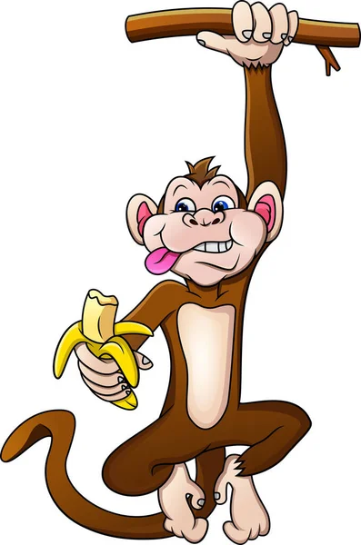 Schattig Aap Cartoon Met Banaan — Stockvector