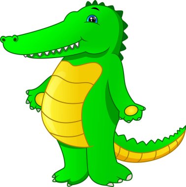 Beyaz arka planda şirin bir timsah çizgi filmi.