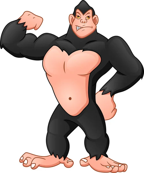 Muscle Gorilla Cartoon White Background — ストックベクタ