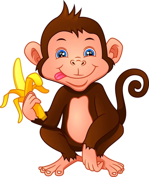 Mignon Singe Dessin Animé Tenant Une Banane Sur Fond Blanc — Image vectorielle