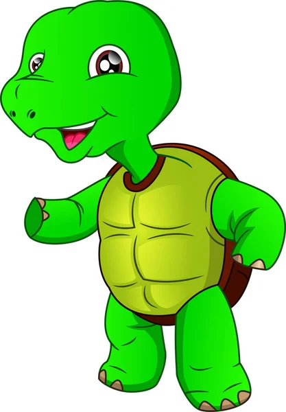 Schattig Groen Schildpad Cartoon Een Witte Achtergrond — Stockvector