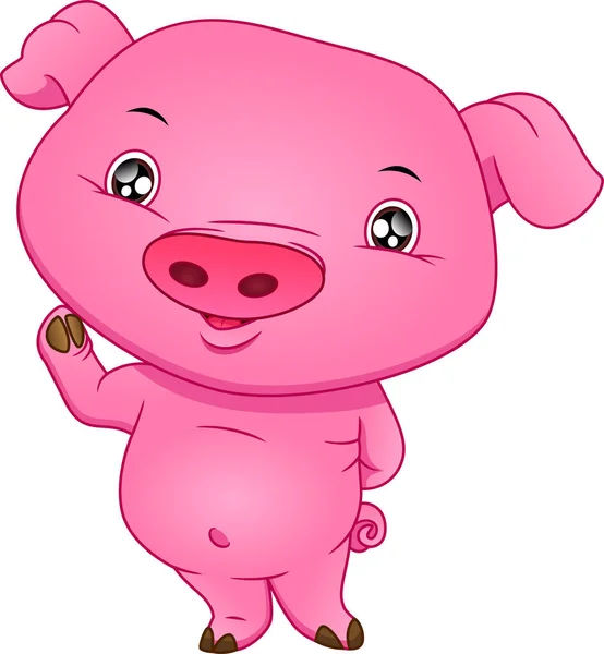 Cute Baby Pig Cartoon Waving White Background — Stock Vector
