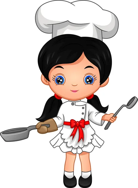 Little Girl Chef White Background — Stock Vector