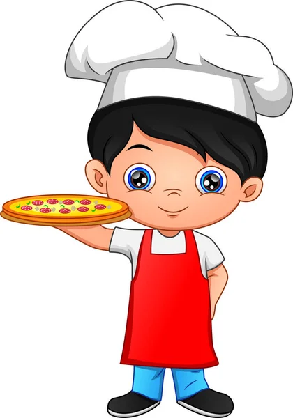Boy Chef Cartoon Pizza — Stock Vector