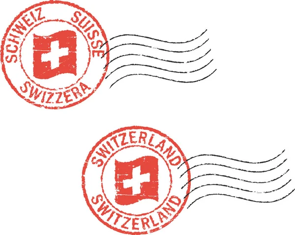 Dos Sellos Postales Grunge Suiza Inscripción Alemana Italiana Francesa Inglesa — Vector de stock