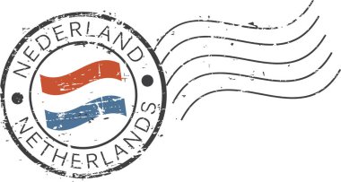 Posta damgası 'Hollanda'. Hollandaca ve İngilizce yazılar