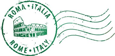 Kolezyumlu posta damgası 'Roma-İtalya'. İtalyanca ve İngilizce yazıtlar