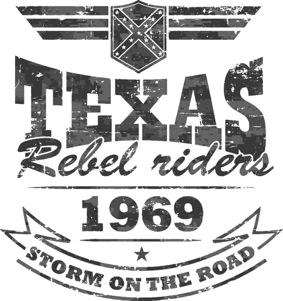 Biker Artwork Texas Rebel Riders Shirt Poster 翼のある盾と旗艦 — ストックベクタ