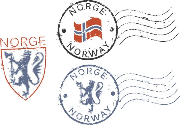Tres Sellos Grunge Postales Noruega Inscripción Inglés Noruego — Vector de stock