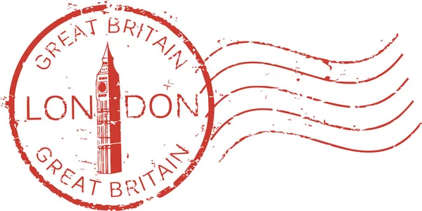 Postal Grunge Stamp London Great Britain Big Ben Tower — Stock Vector