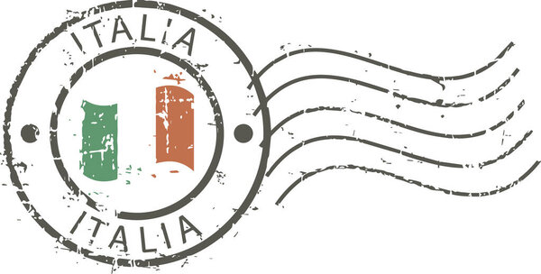 Postal grunge stamp 'Italy'. Italian flag in the middle.