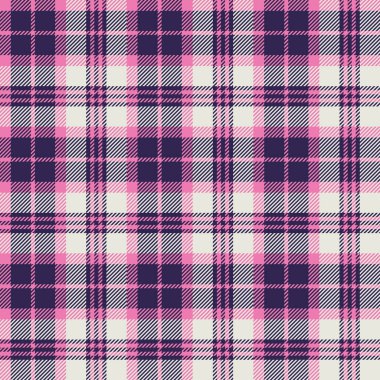 Ekose desenli. Pembe, mavi ve beyaz..