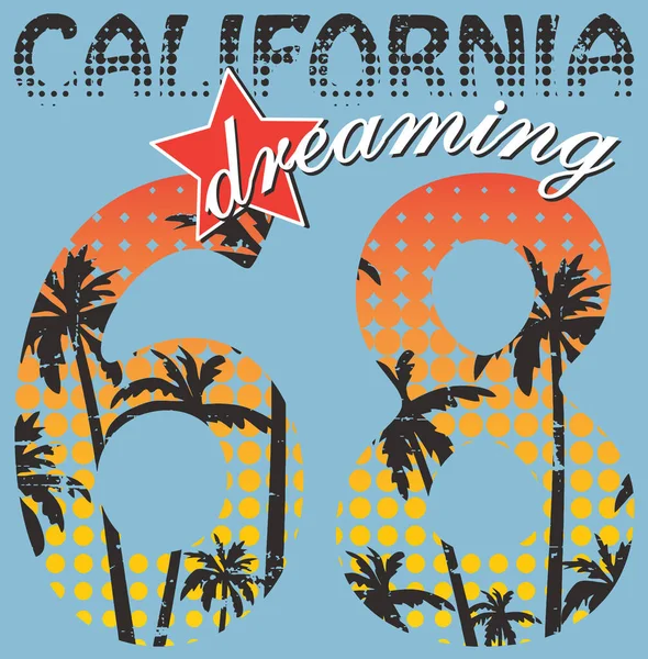 California Dreaming Grafika Shirt Plakat Niebieskie Tło Grunge Pół Tonu — Wektor stockowy
